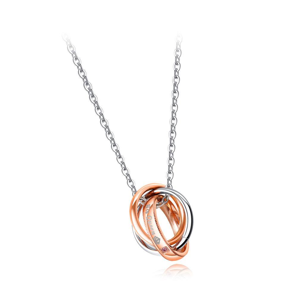 Fashion Simple Plated Rose Gold Crown Circle Pendant with Necklace - Glamorousky