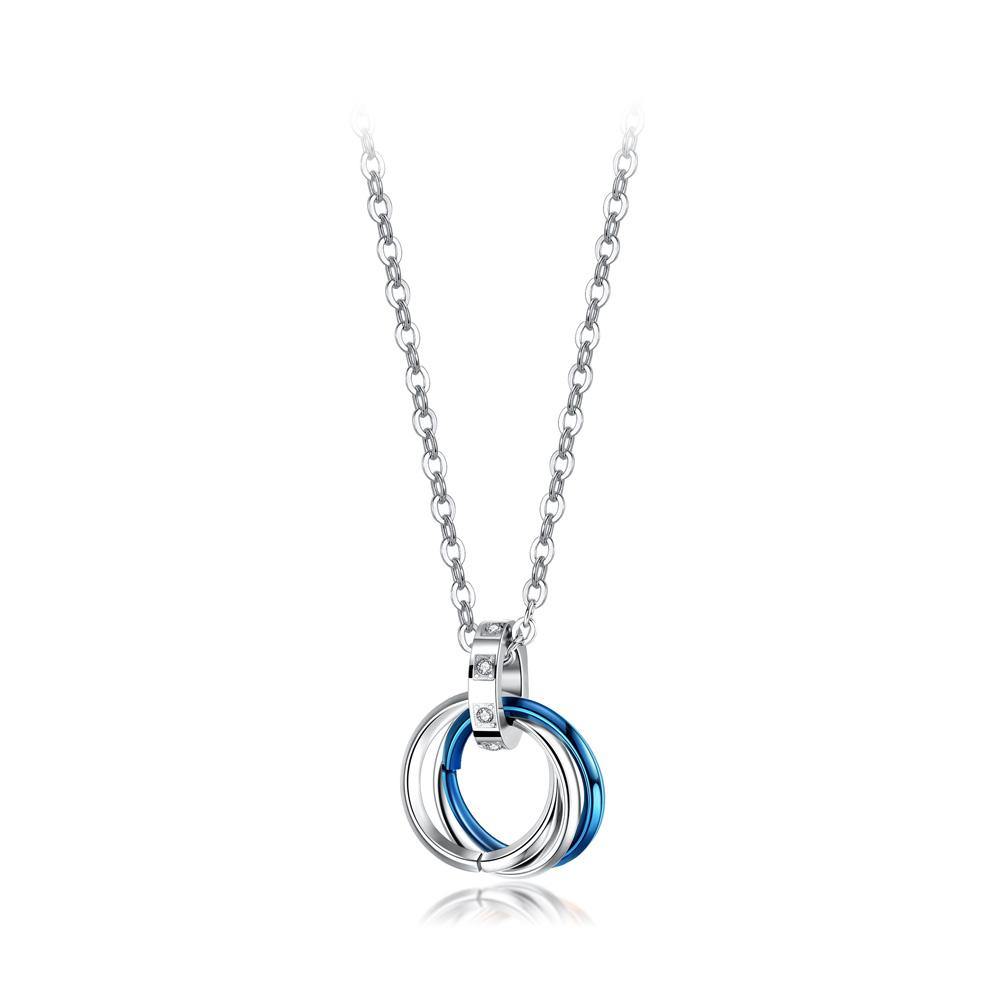 Simple and Fashion Titanium Steel Geometric Blue Round Pendant with Necklace - Glamorousky