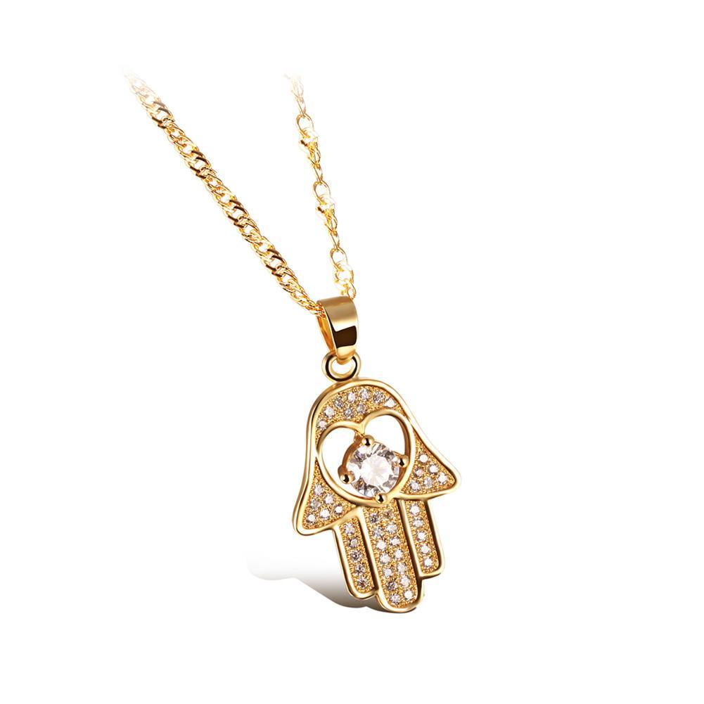 Fashion Plated Gold Palm Love Pendant with Cubic Zircon and Necklace - Glamorousky