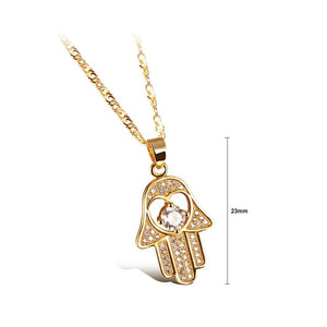 Fashion Plated Gold Palm Love Pendant with Cubic Zircon and Necklace - Glamorousky