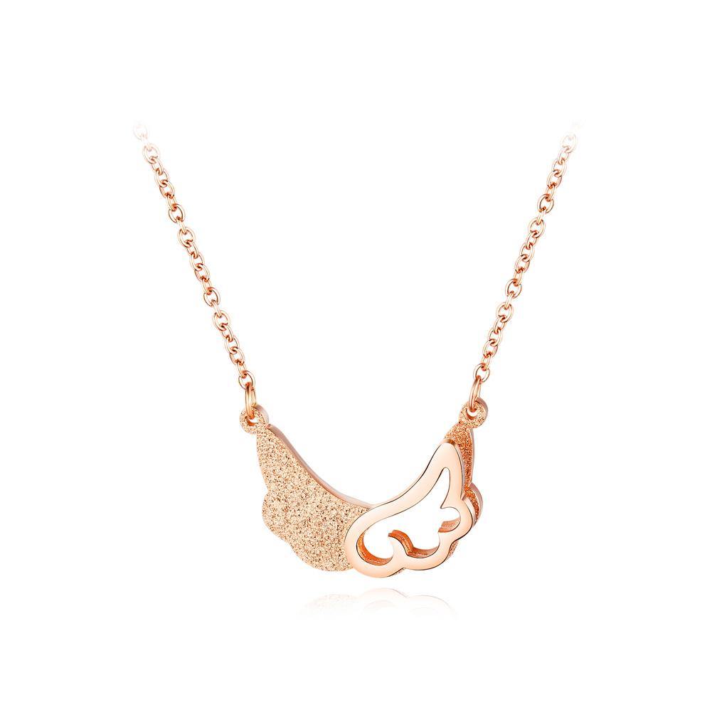 Fashion Romantic Plated Rose Gold Titanium Steel Angel Wing Necklace - Glamorousky