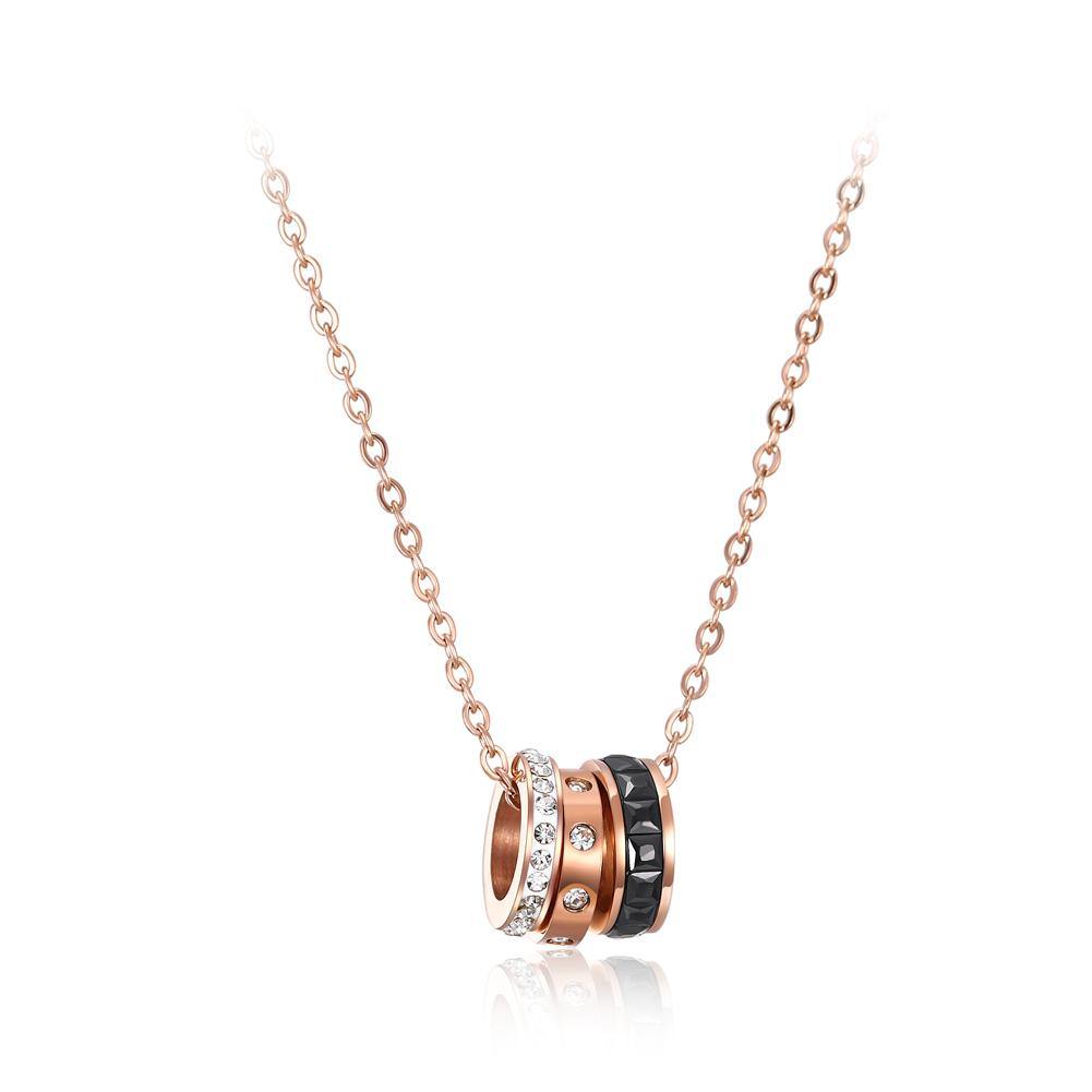 Simple and Fashion Plated Rose Gold Titanium Steel Geometric Round Pendant with Cubic Zircon and Necklace - Glamorousky