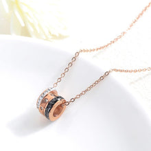 Load image into Gallery viewer, Simple and Fashion Plated Rose Gold Titanium Steel Geometric Round Pendant with Cubic Zircon and Necklace - Glamorousky