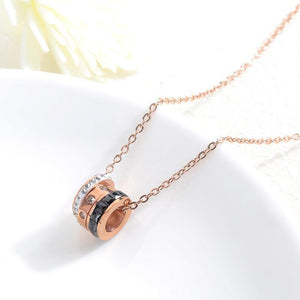 Simple and Fashion Plated Rose Gold Titanium Steel Geometric Round Pendant with Cubic Zircon and Necklace - Glamorousky