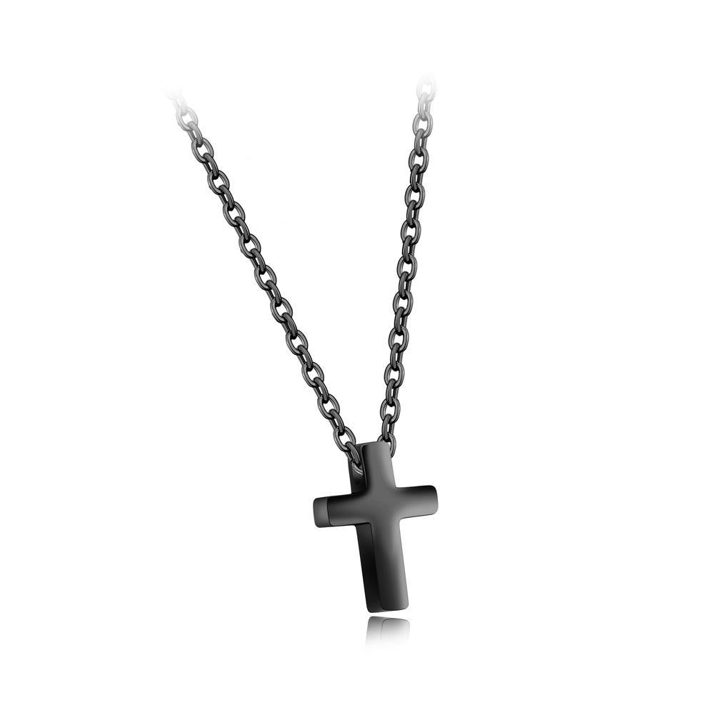 Fashion Exquisite Titanium Steel Black Cross Pendant with Necklace - Glamorousky