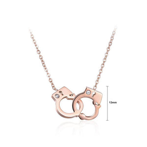 Fashion Plated Rose Gold Titanium Steel Handcuff Shape Necklace with Cubic Zircon - Glamorousky