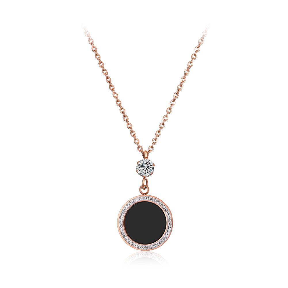 Fashion and Elegant Plated Rose Gold Titanium Steel Geometric Round Pendant with Cubic Zircon and Necklace - Glamorousky