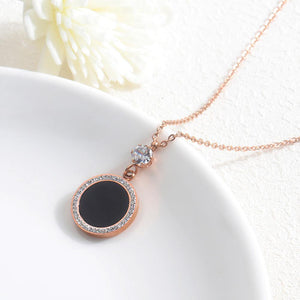 Fashion and Elegant Plated Rose Gold Titanium Steel Geometric Round Pendant with Cubic Zircon and Necklace - Glamorousky