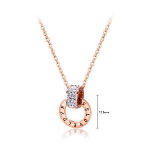 Fashion Simple Plated Rose Gold Titanium Steel Geometric Circle Pendant with Cubic Zircon and Necklace - Glamorousky