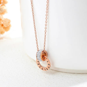 Fashion Simple Plated Rose Gold Titanium Steel Geometric Circle Pendant with Cubic Zircon and Necklace - Glamorousky