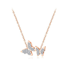 Load image into Gallery viewer, Fashion and Elegant Plated Rose Gold Titanium Steel Double Butterfly Necklace with Cubic Zircon - Glamorousky