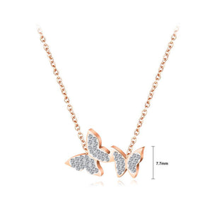 Fashion and Elegant Plated Rose Gold Titanium Steel Double Butterfly Necklace with Cubic Zircon - Glamorousky