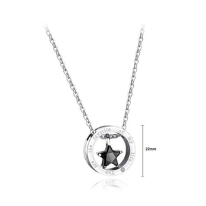 Fashion and Simple Titanium Steel Star Round Pendant with Black Cubic Zircon and Necklace - Glamorousky