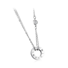 Load image into Gallery viewer, Simple and Romantic Titanium Steel LOVE Geometric Round Pendant with Cubic Zircon and Necklace - Glamorousky