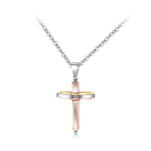 Fashion Classic Titanium Steel Tricolor Cross Pendant with Necklace - Glamorousky