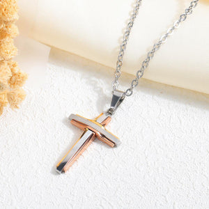 Fashion Classic Titanium Steel Tricolor Cross Pendant with Necklace - Glamorousky