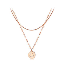 Load image into Gallery viewer, Fashion Cute Plated Rose Gold Titanium Steel Smiley Pendant with Double Necklace - Glamorousky