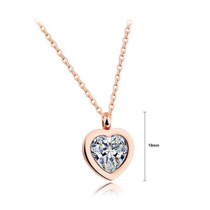 Fashion Romantic Plated Rose Gold Titanium Steel Heart Pendant with Cubic Zircon and Necklace - Glamorousky