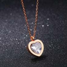 Load image into Gallery viewer, Fashion Romantic Plated Rose Gold Titanium Steel Heart Pendant with Cubic Zircon and Necklace - Glamorousky