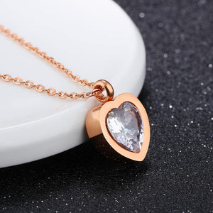 Fashion Romantic Plated Rose Gold Titanium Steel Heart Pendant with Cubic Zircon and Necklace - Glamorousky