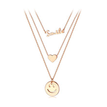 Load image into Gallery viewer, Fashion Simple Plated Rose Gold Titanium Steel Heart Shaped Smiley Pendant with Multi-layer Necklace - Glamorousky