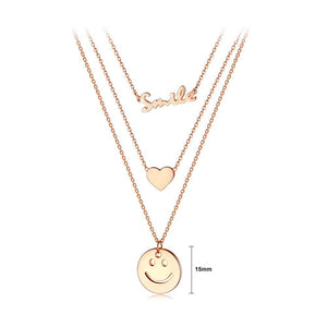 Fashion Simple Plated Rose Gold Titanium Steel Heart Shaped Smiley Pendant with Multi-layer Necklace - Glamorousky