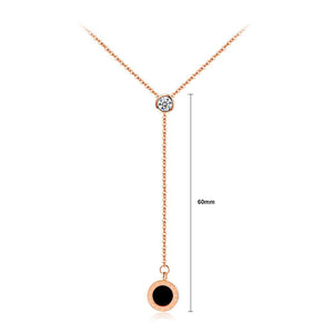 Simple Fashion Plated Rose Gold Titanium Steel Geometric Round Tassel Pendant with Cubic Zircon and Necklace - Glamorousky