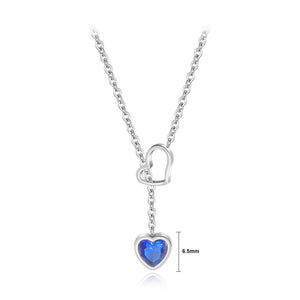 Simple Sweet Titanium Steel Heart Necklace with Blue Cubic Zircon - Glamorousky