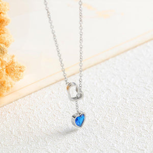 Simple Sweet Titanium Steel Heart Necklace with Blue Cubic Zircon - Glamorousky
