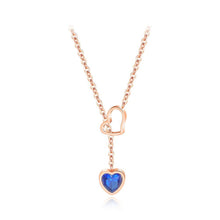 Load image into Gallery viewer, Simple and Sweet Plated Rose Gold Titanium Steel Heart Necklace with Blue Cubic Zircon - Glamorousky