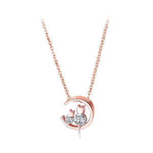 Fashion Simple Plated Rose Gold Round Cat Pendant with Cubic Zircon and Necklace - Glamorousky