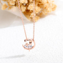 Load image into Gallery viewer, Fashion Simple Plated Rose Gold Round Cat Pendant with Cubic Zircon and Necklace - Glamorousky