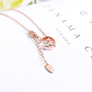 Fashion Simple Plated Rose Gold Round Cat Pendant with Cubic Zircon and Necklace - Glamorousky