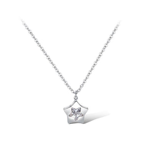 Fashion and Simple Titanium Steel Star Pendant with Cubic Zircon and Necklace - Glamorousky