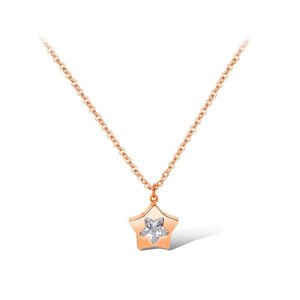 Fashion Simple Plated Rose Gold Titanium Steel Star Pendant with Cubic Zircon and Necklace - Glamorousky