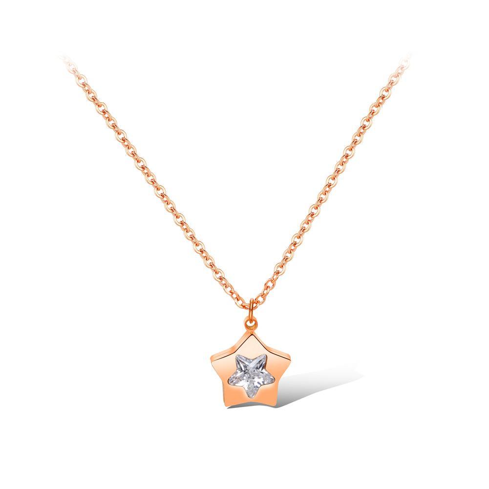 Fashion Simple Plated Rose Gold Titanium Steel Star Pendant with Cubic Zircon and Necklace - Glamorousky