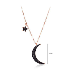 Fashion Simple Plated Rose Gold Titanium Steel Moon Star Pendant with Black Cubic Zircon and Necklace - Glamorousky