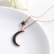 Load image into Gallery viewer, Fashion Simple Plated Rose Gold Titanium Steel Moon Star Pendant with Black Cubic Zircon and Necklace - Glamorousky