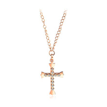 Load image into Gallery viewer, Fashion Classic Plated Rose Gold Titanium Steel Cross Pendant with Cubic Zircon and Necklace - Glamorousky
