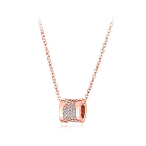 Fashion and Elegant Plated Rose Gold Geometric Cylindrical Pendant with Cubic Zircon and Necklace - Glamorousky