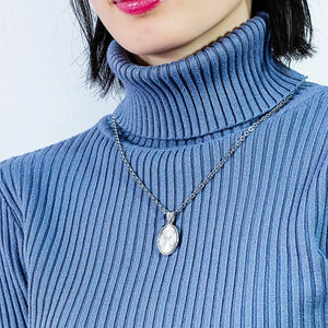 Fashion Simple Titanium Steel Elizabeth Geometric Oval Pendant with Necklace - Glamorousky