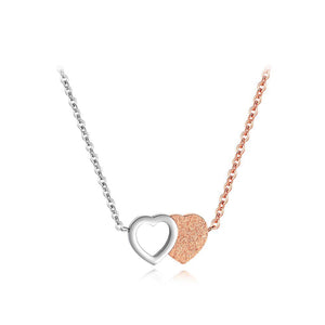 Fashion Romantic Plated Rose Gold Titanium Steel Two-Tone Heart Necklace - Glamorousky