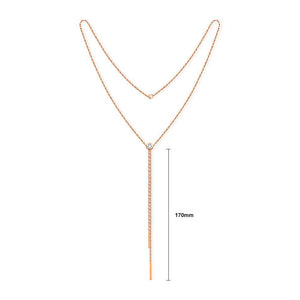 Simple and Fashion Plated Rose Gold Titanium Steel Geometric Cubic Zircon Tassel Long Necklace - Glamorousky