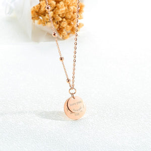 Fashion Simple Plated Rose Gold Titanium Steel Geometric Round Pendant with Double Necklace - Glamorousky