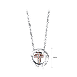 Elegant and Fashion Titanium Steel Rose Gold Cross Pendant with Cubic Zircon and Necklace - Glamorousky