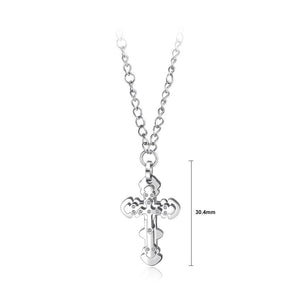 Fashion Simple Titanium Steel Cross Pendant with Cubic Zircon and Necklace - Glamorousky