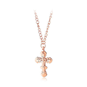 Fashion Simple Plated Rose Gold Titanium Steel Cross Pendant with Cubic Zircon and Necklace - Glamorousky