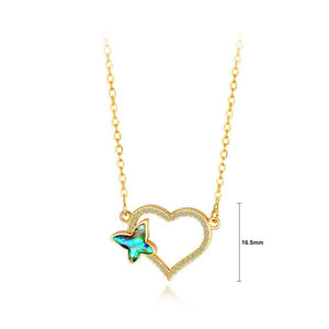 Simple and Romantic Plated Gold Hollow Heart Butterfly Necklace with Cubic Zircon - Glamorousky
