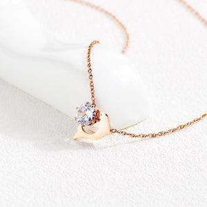 Fashion Cute Plated Rose Gold Titanium Steel Dolphin Cubic Zircon Necklace - Glamorousky