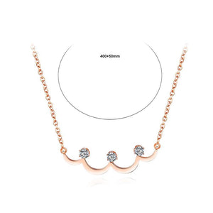 Simple and Fashion Plated Rose Gold Titanium Steel Corrugated Cubic Zircon Necklace - Glamorousky